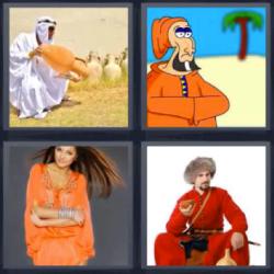 4 fotos 1 palabra árabe mujer con vestido naranja