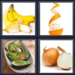 4 fotos 1 palabra plátano aguacate cebolla